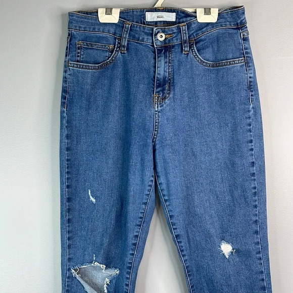 VANS High Waist Skinny Jeans Blue Medium Wash Distressed Busted Knee Skater 28 - Picture 3 of 11